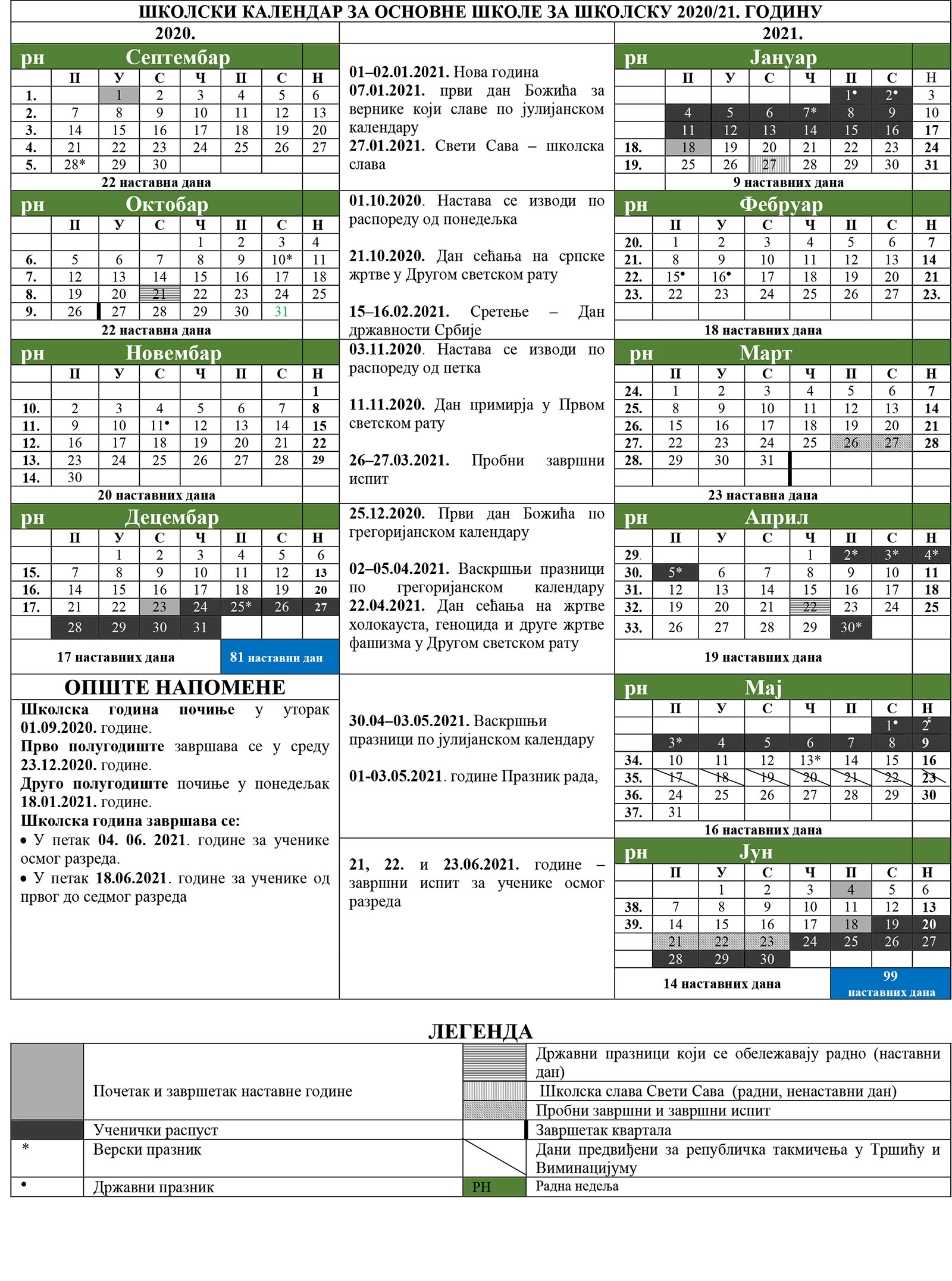 kalendar tabela 2020 2021